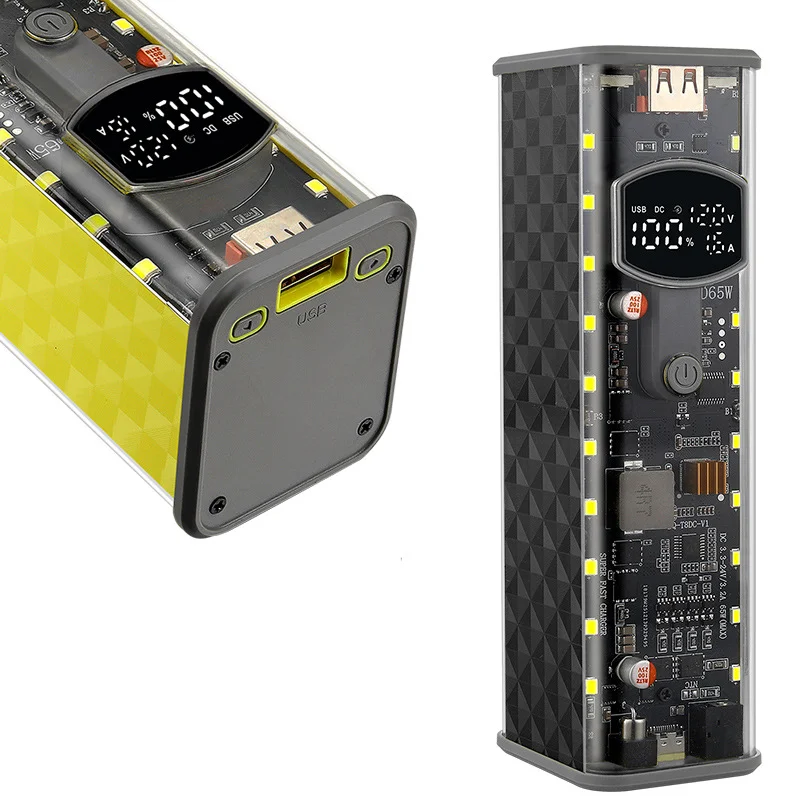 PD 65W DIY Battery Box DC Port Fast Charging Transparent Power Bank Shell Weld-Free 8-Cell 18650 Battery Case