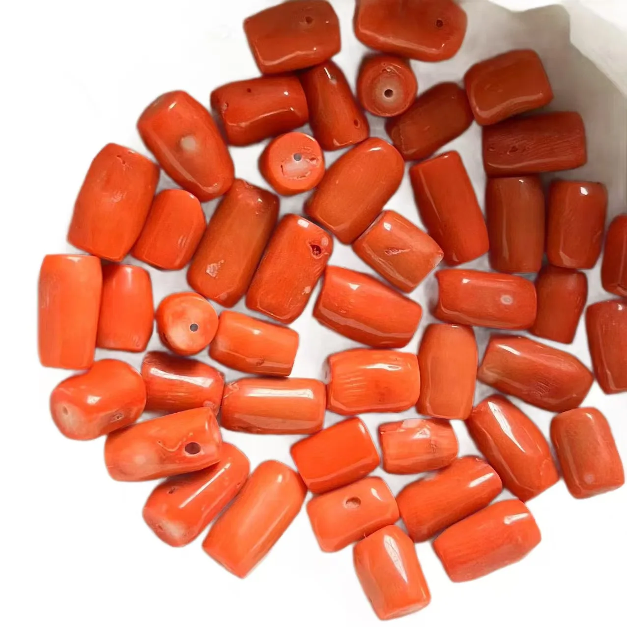 2pieces red orange Coral pillar full hole beads10-12*15-20mm Wholesale for DIY for jewelry  38cm gems stone view 4