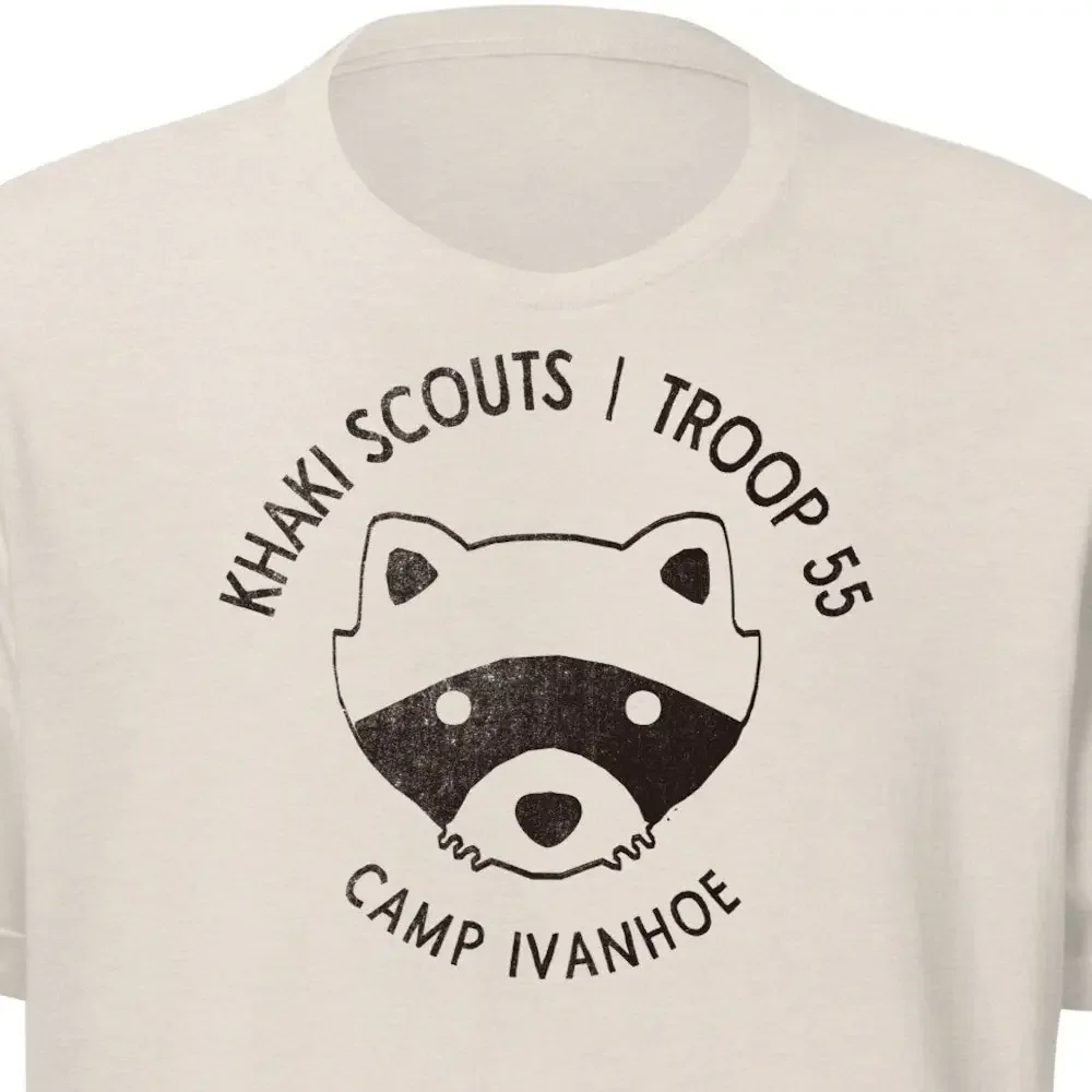 T Shirt Khaki Scouts Vintage Style Troup 55 Camp Ivanhoe Wes Anderson Inspired Funny For Men Cool Gifts