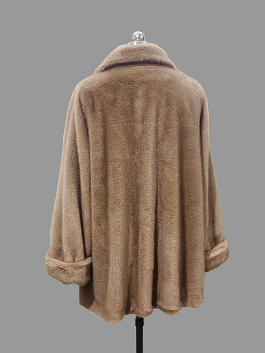 Nerazzurri Autumn Winter Thick Warm Soft Faux Mink Fur Coat Women Peter Pan Collar Elegant Luxury High Quality Fluffy Jacket
