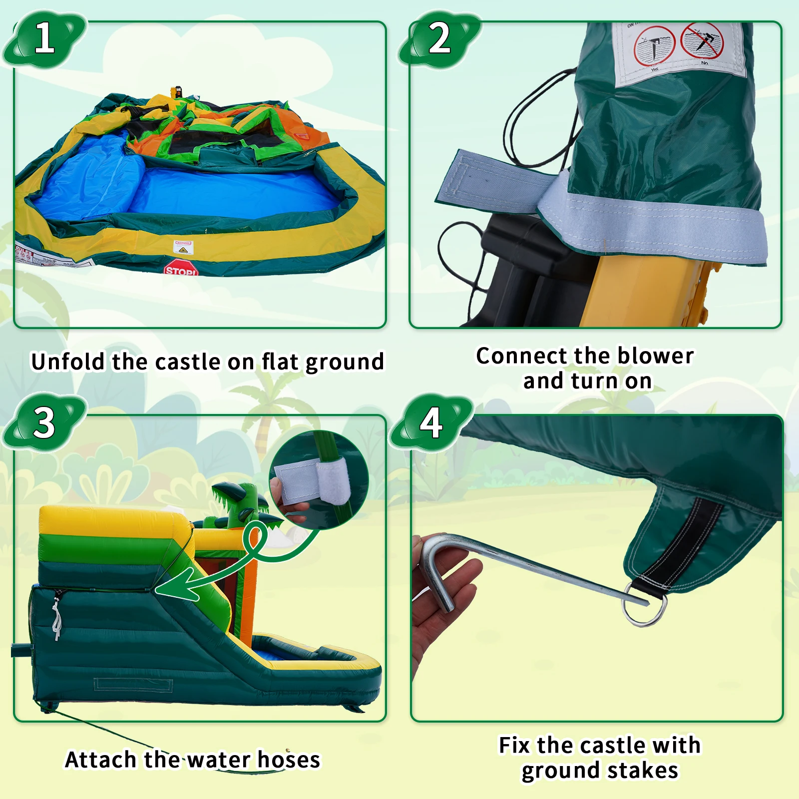 HapCap バウンスハウス ウォータースライドコンボ 送風機付き 子供または大人用 PVC 半商業用 屋外誕生日パーティー 15フィート x 13フィート x 9.4フィート