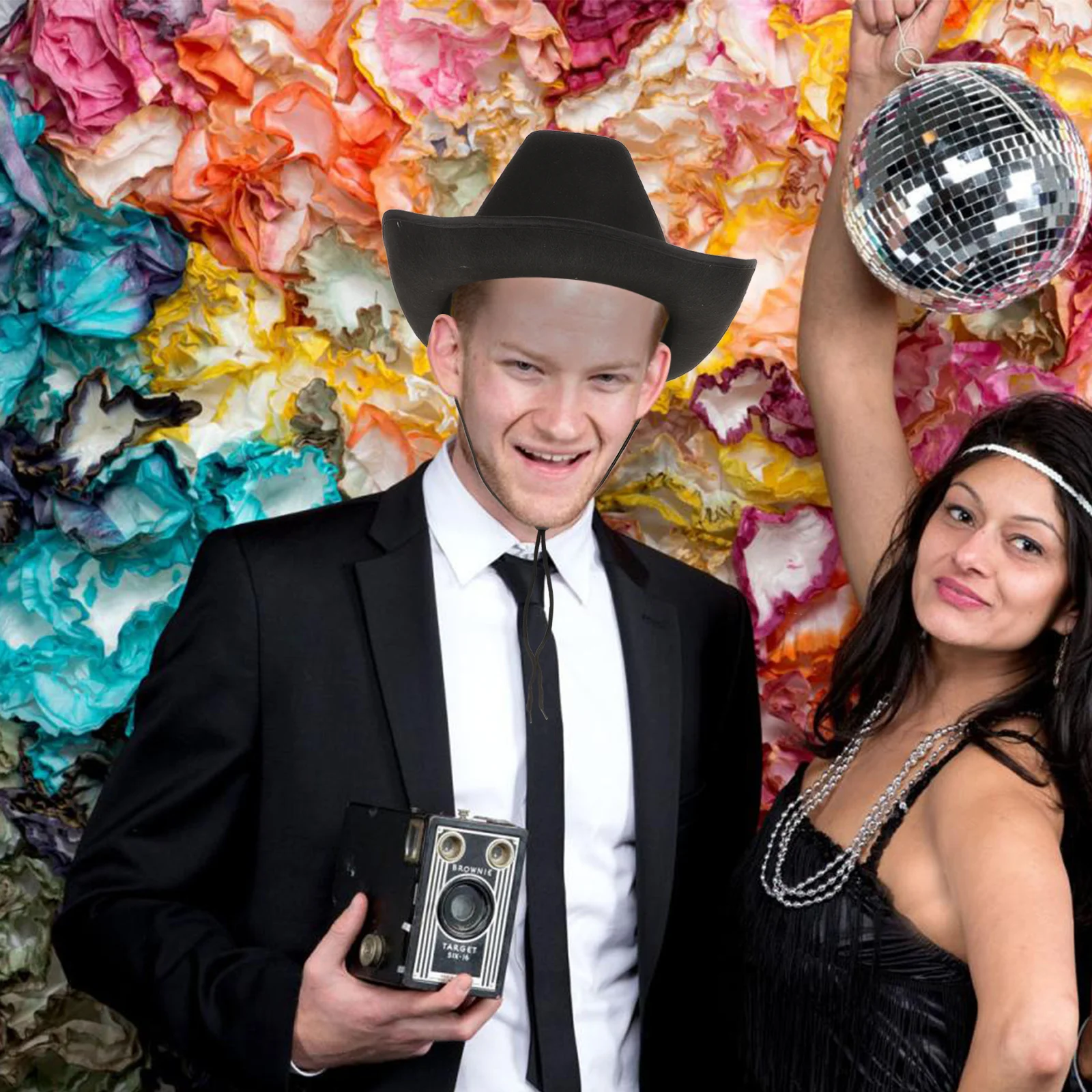 

Vintage Western Cloth Hat Wide Brim Adjustable Drawstring for Halloween Parties Festivals Concerts Cowgirl Outfits