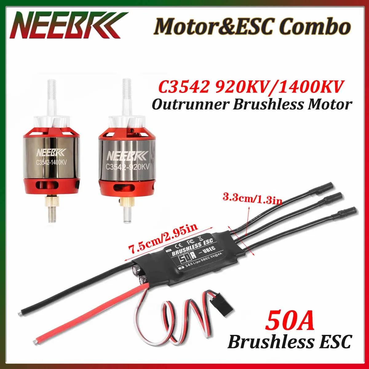 

NEEBRC 3542 Outrunner Brushless Motor 920KV/1400KV 3-6S 50A ESC for RC Fixed-wing Airplane Aircraft Quadcopter FPV Drone Parts