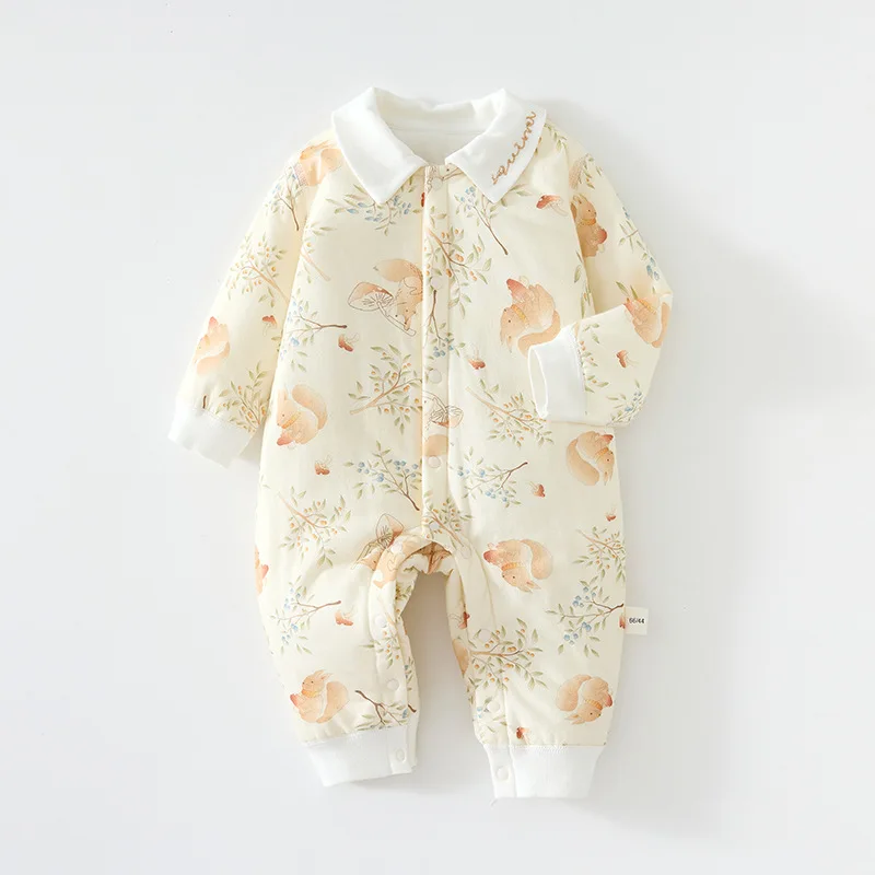 ベビーコットン40gジャンプスーツ-女の子用コットンパッド入り厚手秋冬ロンパース-ベビー服