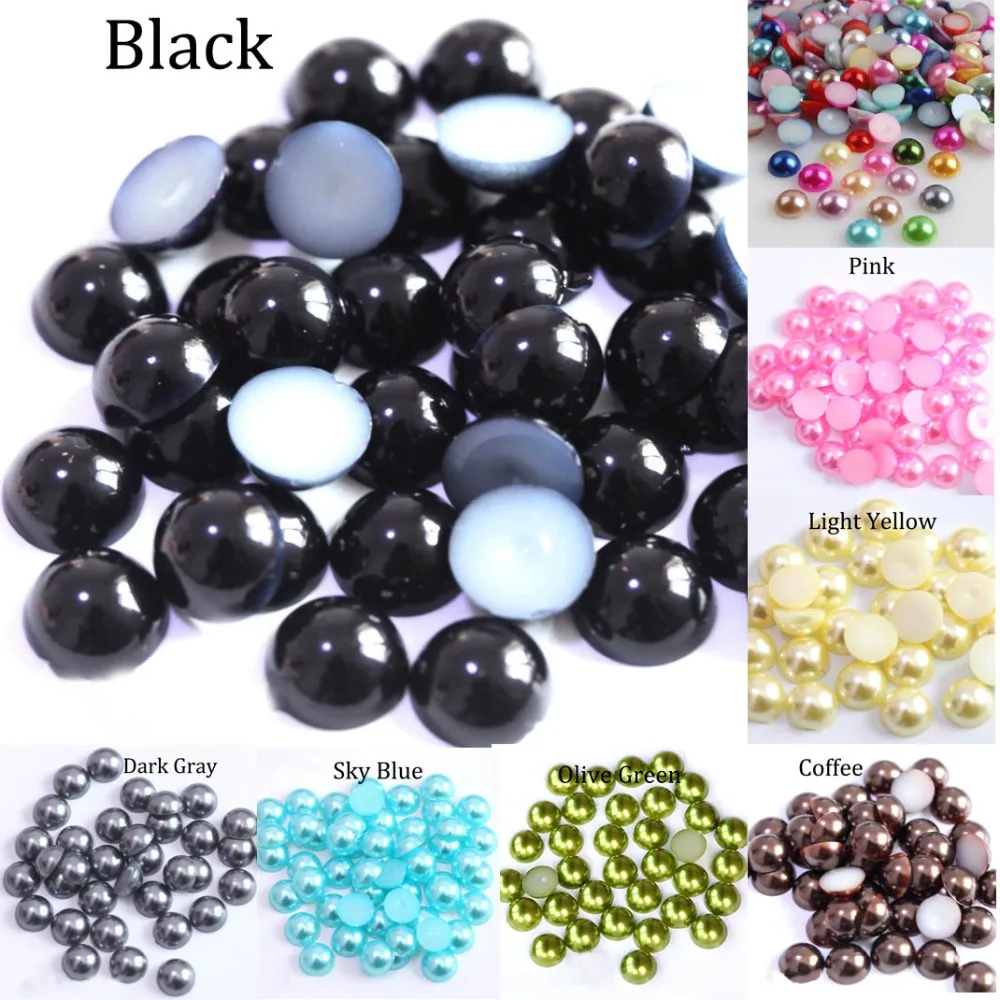 2/3/4/5/6/8/10/12/14mm Acryl perlen Perlen imitation halbrunde Flatback rot schwarz rosa Perle für Schmuck herstellung DIY Zubehör
