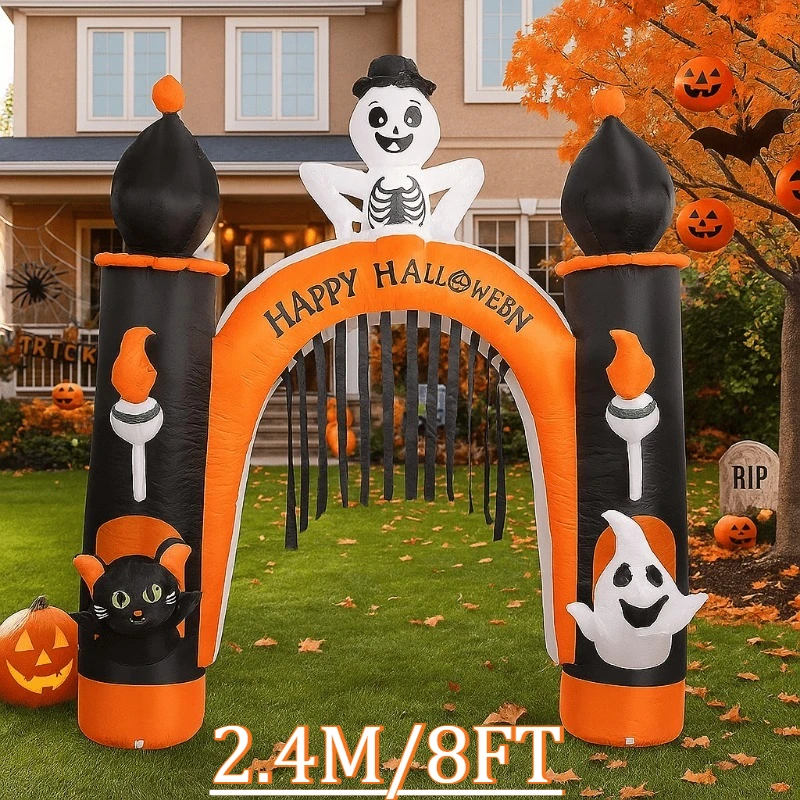 

8FT Holiday Lighting Halloween Arch Inflatable Toy Decoration Built in LED Lights Ornament Outdoor Garden Yard Lawn Pathway D