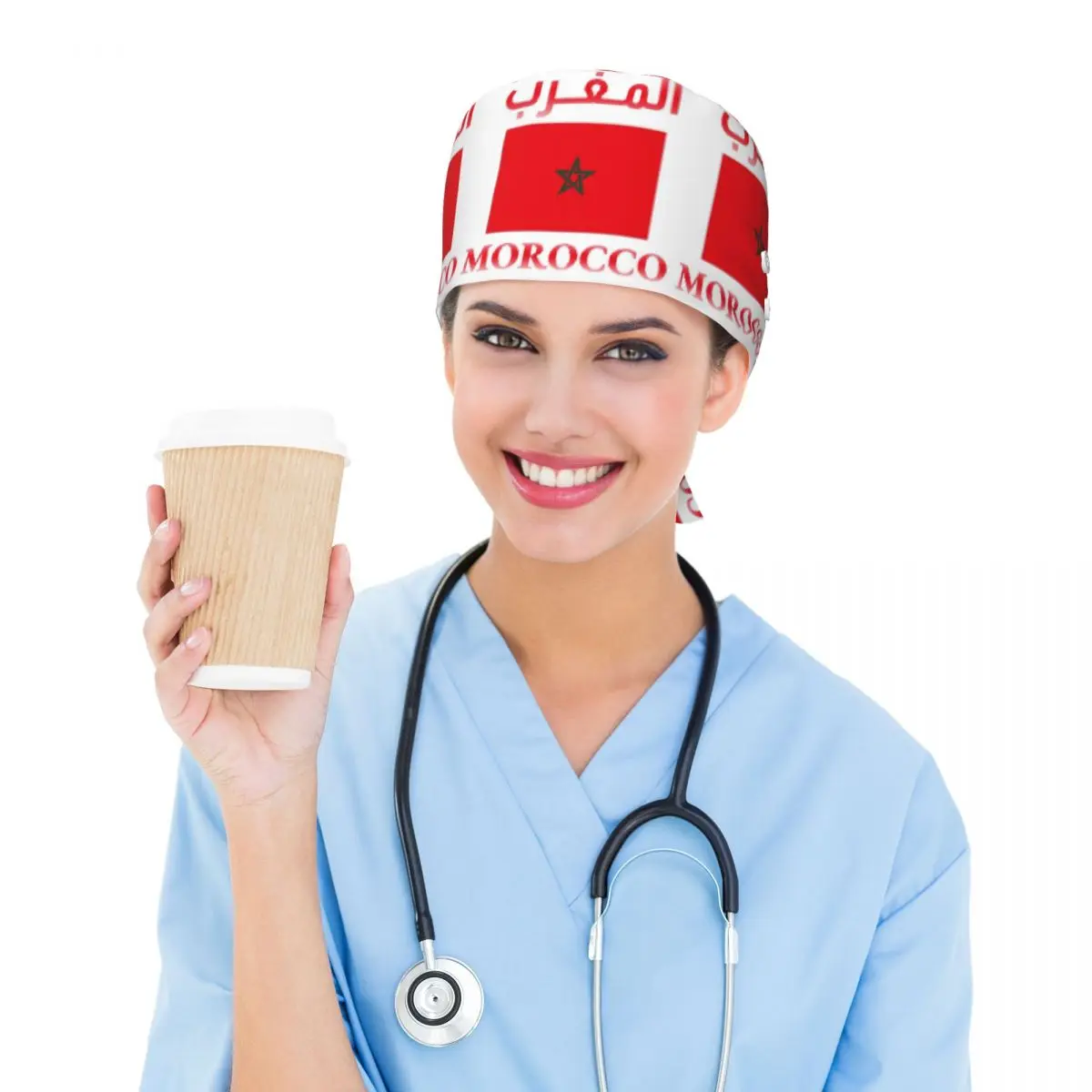 Moroccan Passport Kingdom Of Morocco Scrub Hat Doctor Working Surgical Cap Unisex Adjustable Nursing Caps for Dentist