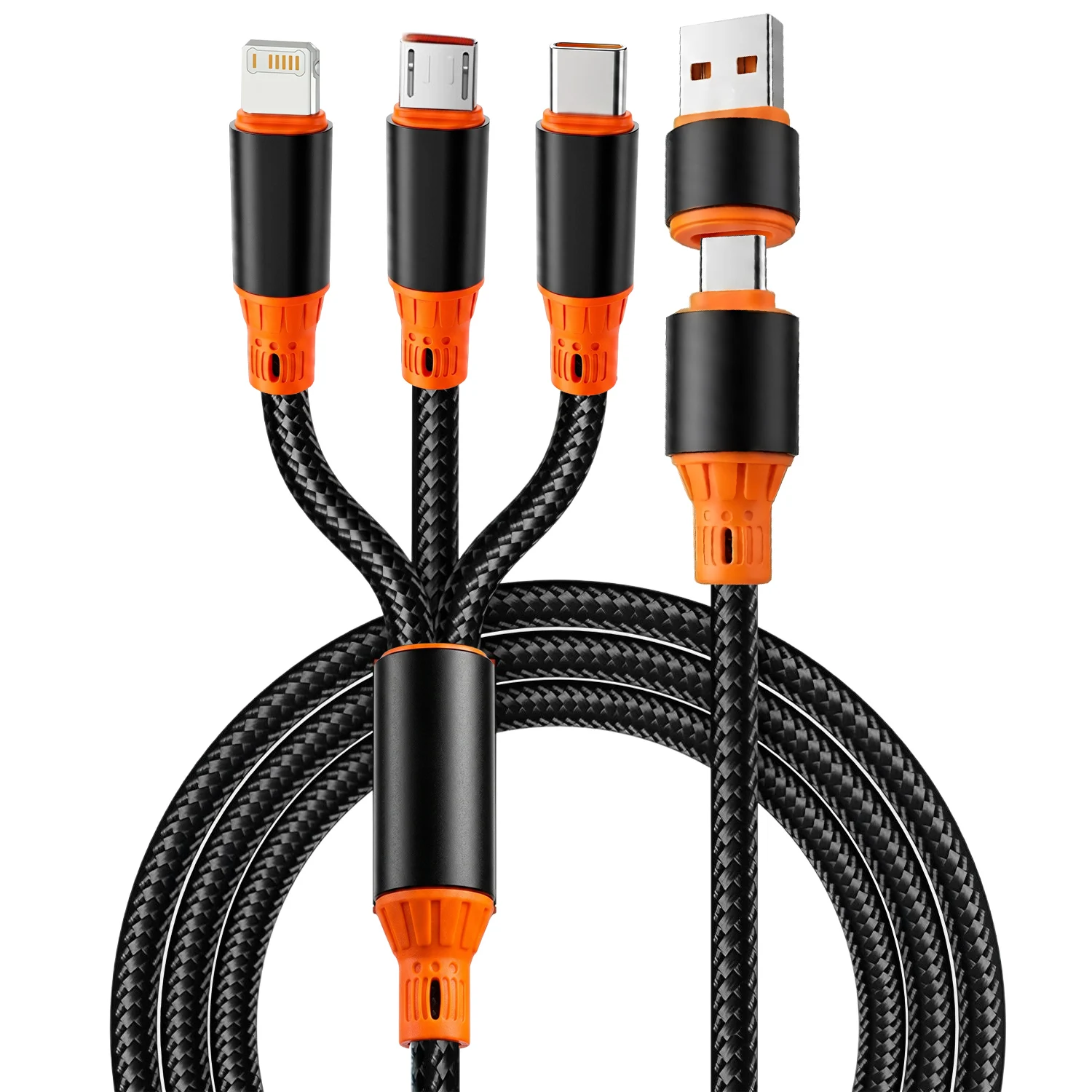 4 IN 1 USB C Fast Charging Cable Cord Nylon Braided Multiports Type C Micro Charger Wire For iPhone Samsung Xiaomi Huawei