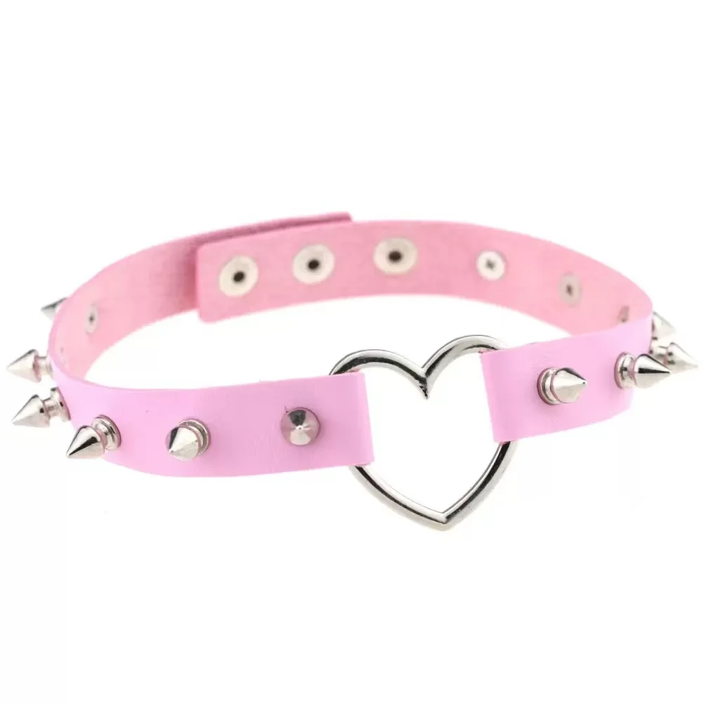 Harajuku Soft Girl Rivet Pu Leather Collar Peach Heart Heart Heart Heart Shaped Collar Women's Neck With Clavicle Necklace