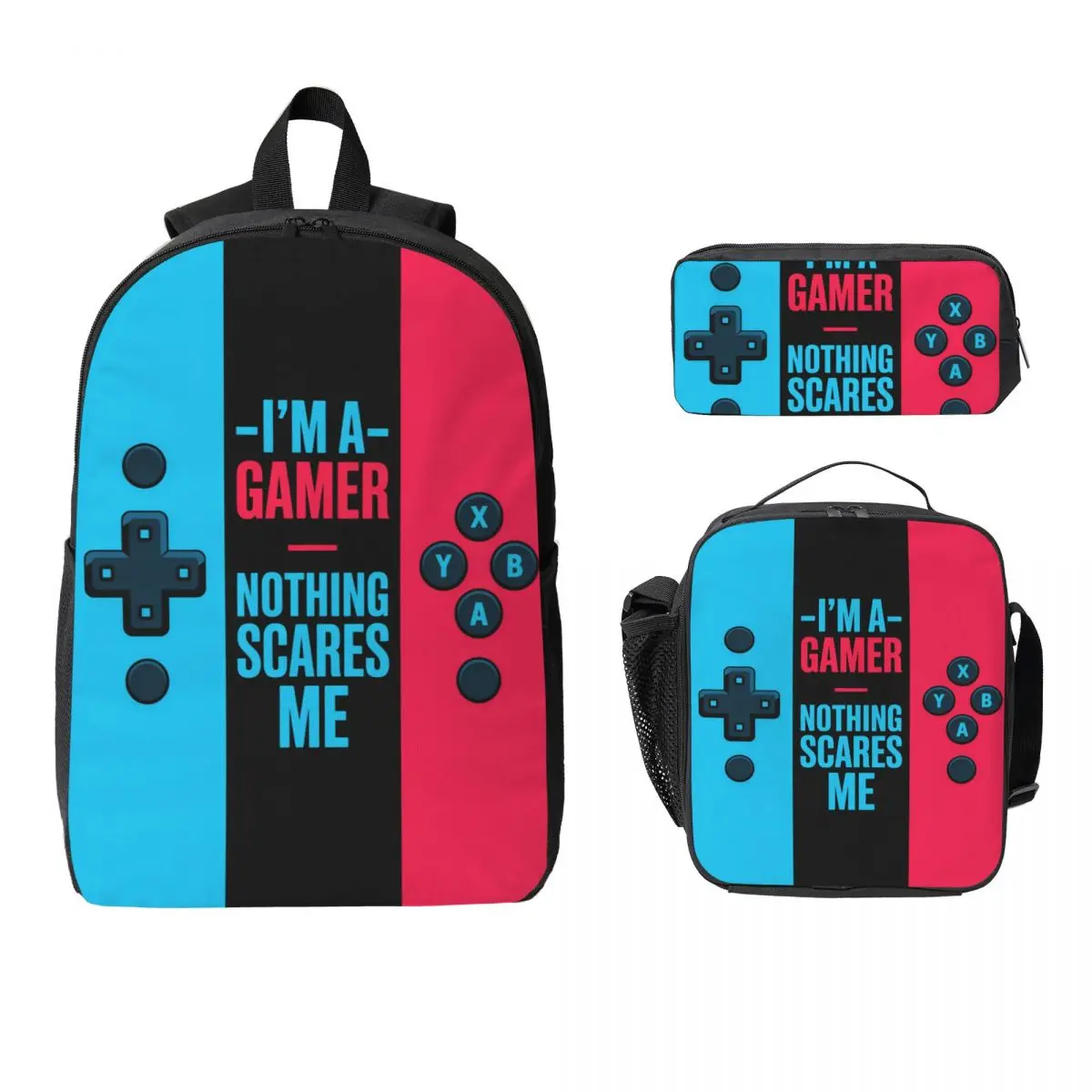 3-teiliges Videospielkonsolen-Gamer-Rucksack-Set für Kinder, Federmäppchen, Büchertaschen-Sets mit Lunchbox für Schüler, Tagesrucksack