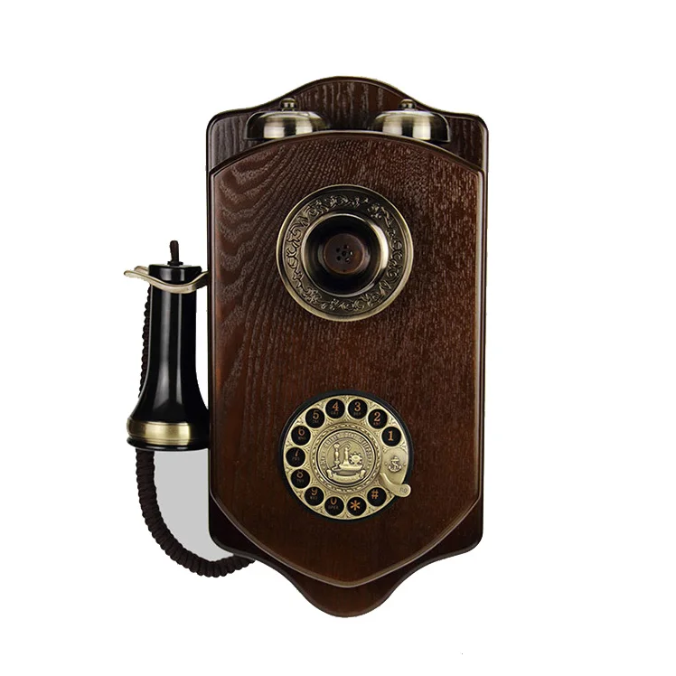 Retro Wall Mounted Fixed Telephone Corded Landline Phone Antique Home Hotel antique saloon decoration wood mechanical ringtone