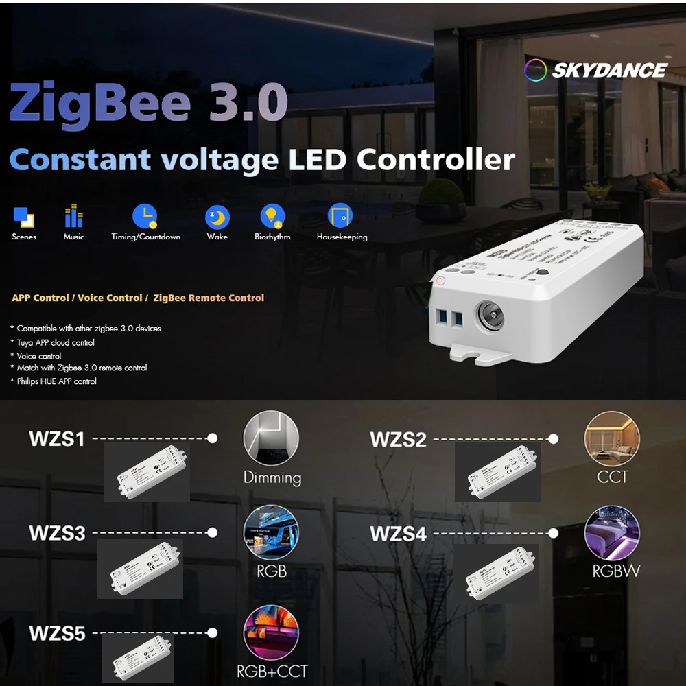 

Контроллер светодиодной ленты Skydance ZigBee, используемый для управления RGB, RGBW, RGB + CCT, цветовой температурой или одноцветной светодиодной лентой