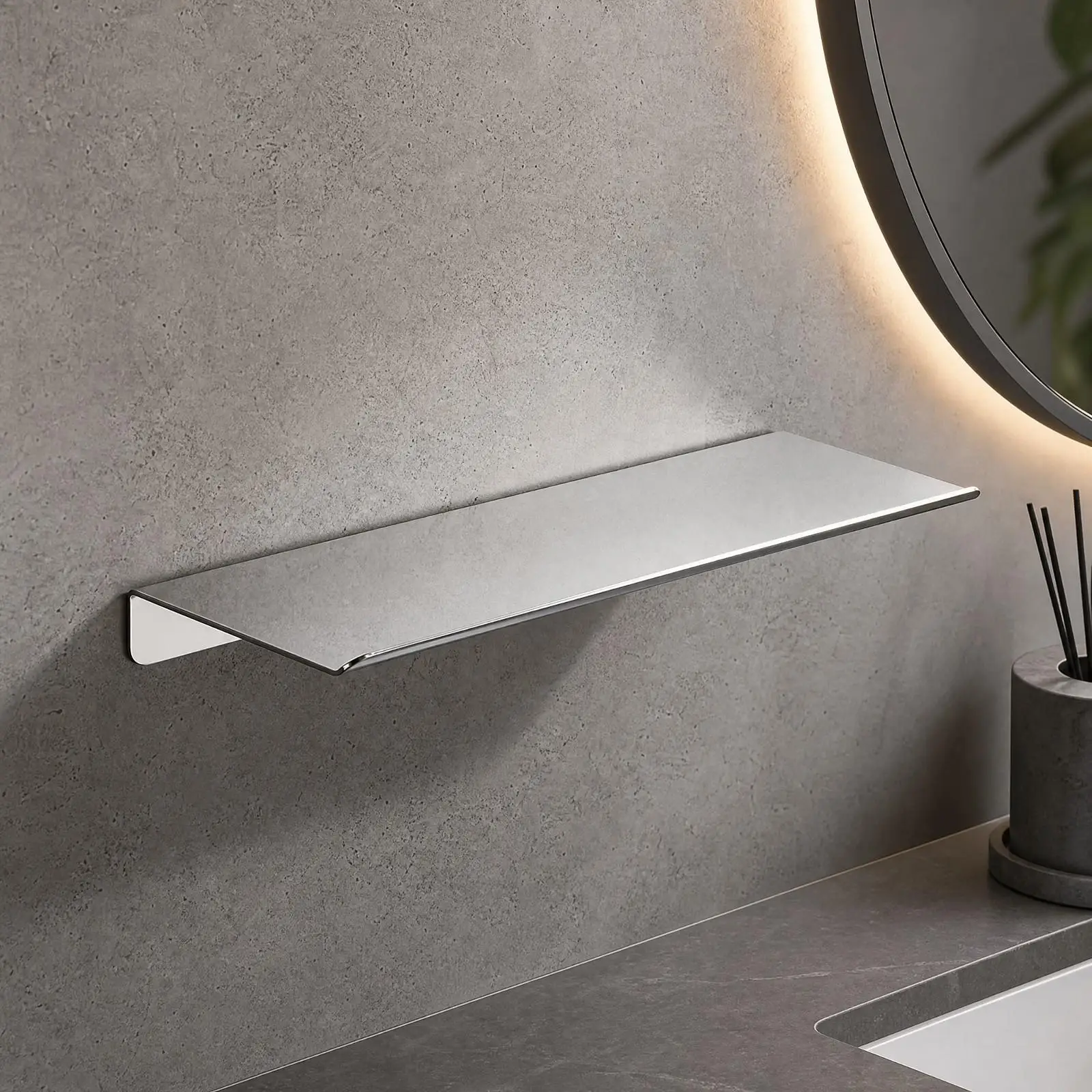 Wall Shelf with Raised Front Edge Drill-Mounted Stainless Steel Wall Shelf Rust-Resistant Easy to Clean for Bathroom, Shower