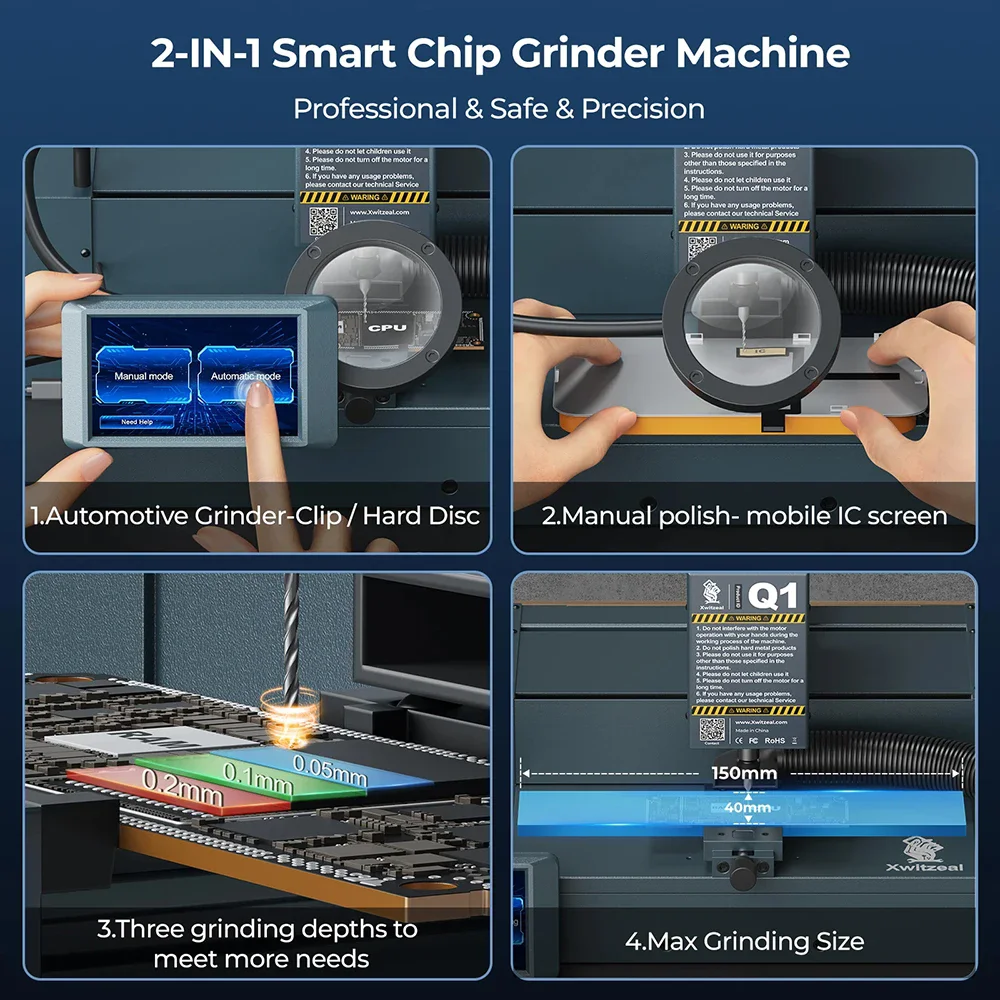 Xwitzeal Q1 Intelligent Screen Control CNC Grinder Automatic Chip Grinding Machine for Mobile Phone CPU IC BGA Cutting Polishing