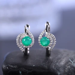 GEM'S BALLET Natural Green Onyx Earrings in 925 Sterling Silver Birthstone Stud Earrings For Women Green Agate Jewelry