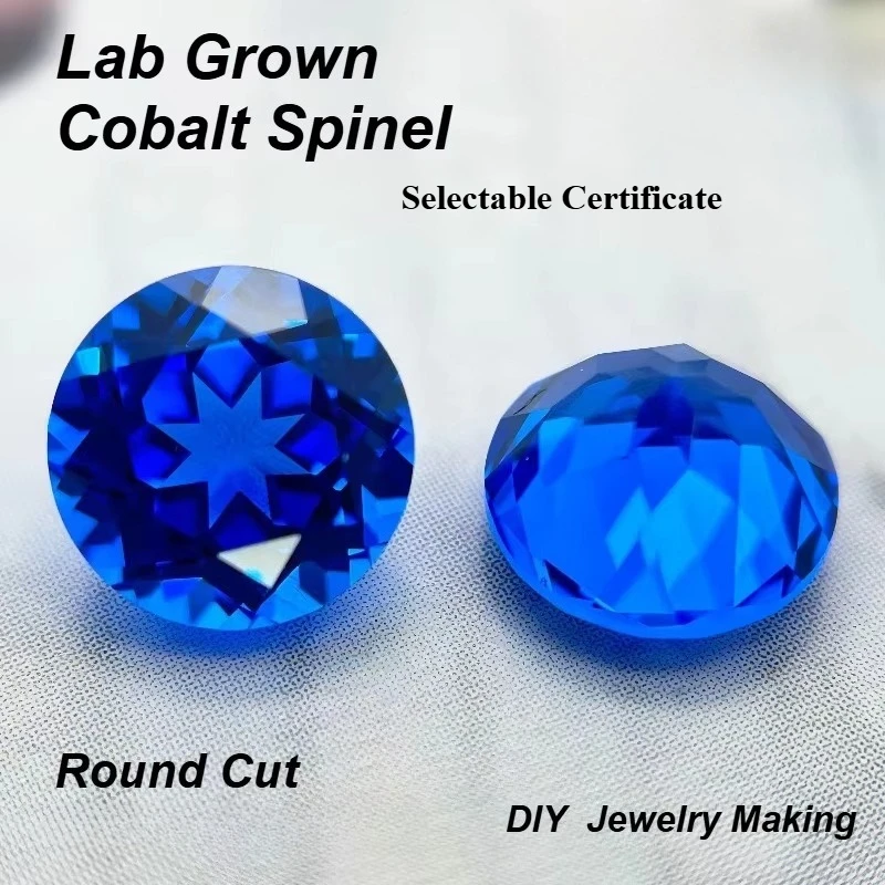 Hochwertiger im Labor gezüchteter Cobalt-Spinell-Edelstein im Rundschliff für DIY-Ringe, Halsketten und Ohrringe, Hauptmaterialien wählbar, Zertifikat inklusive – Detail 1