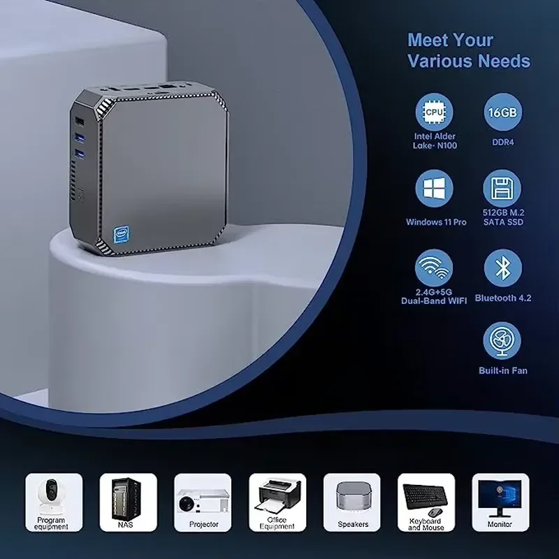 2026 Latest Mini PC Alder Lake N100 16GB RAM 512GB M2 SSD Windows 11 Pro Desktop Computer Dual Display Office Home