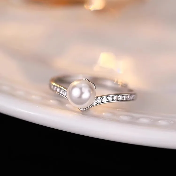 

Жемчужное V-образное женское кольцо с тонким бриллиантом, новый нишевый дизайн, элитное кольцо, легкое роскошное кольцо