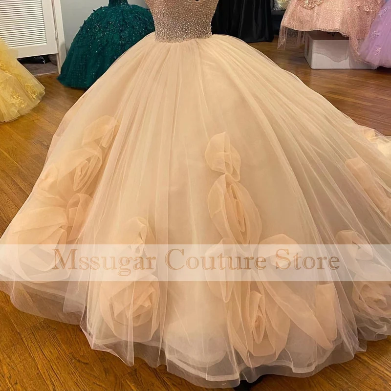 2022 princesa quinceanera vestidos de baile com decote em v flores beadings vestido de festa à noite vestidos 15 anos