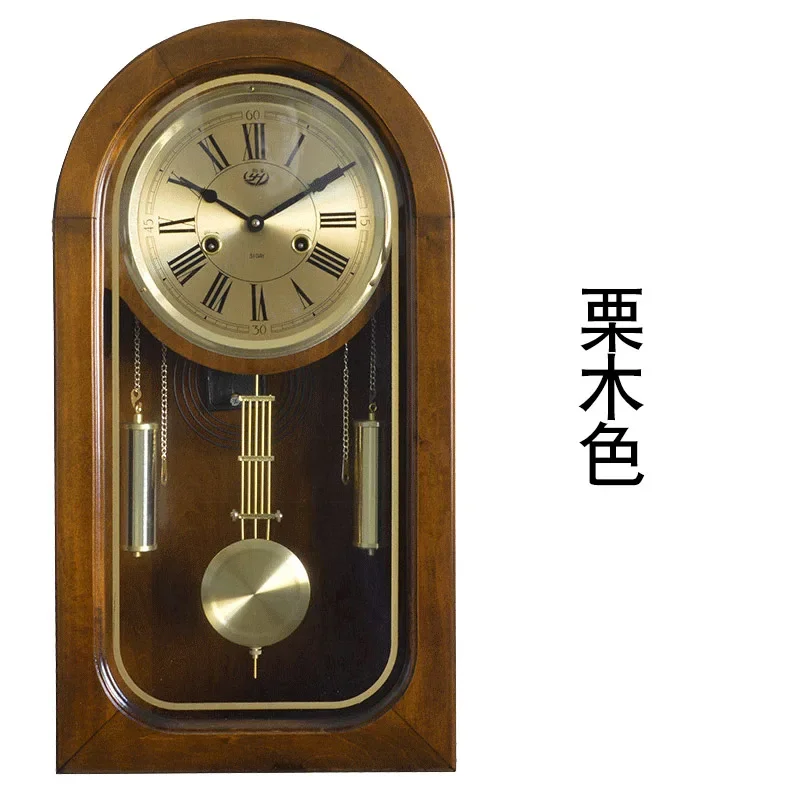 

New Chinese-style desk clock Home living room retro solid wood mechanical small wall clock