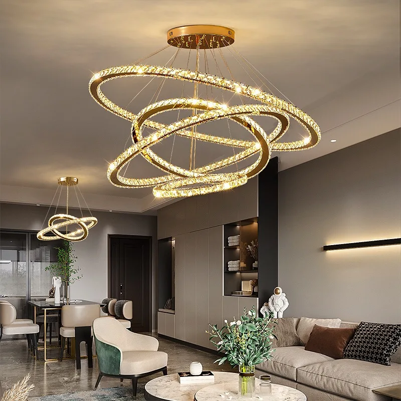 Modern K9 Crystal Rings Led Chandelier Lights Home Lighting Chrome Lustre Chandeliers Ceiling Pendant Fixtures For Living Room