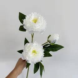 New good-looking Artificial 3 heads peony Flowers Silk long branch Fake flower for fall winter home wedding decoration Christmas