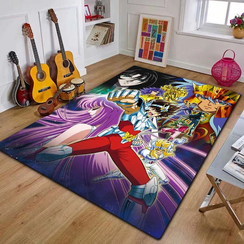 Alfombra Antideslizante de Gran Tamaño con Estampado Clásico de Anime Saint Seiya para Sala de Estar, Dormitorio, Decoración Interior del Hogar, Regalo Navideño