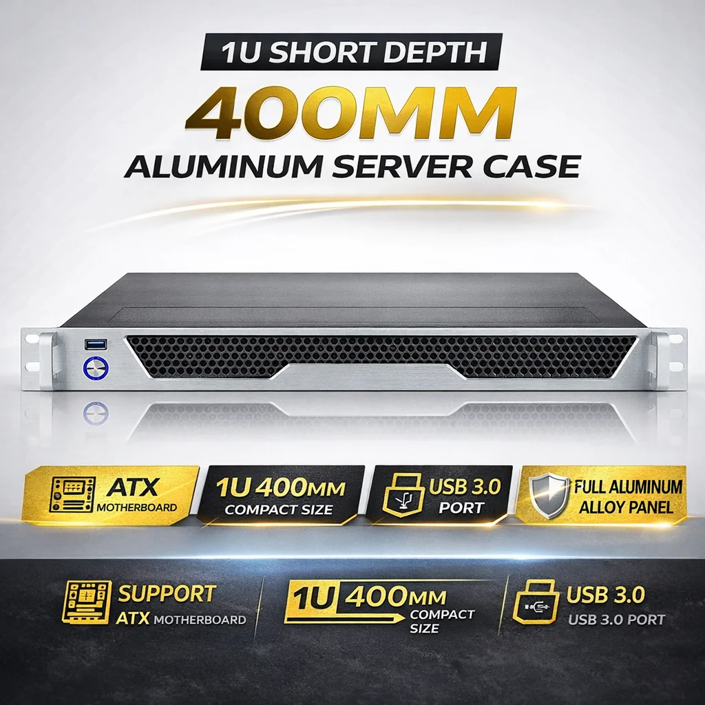 1U 400mm Short Depth Server Case Aluminum Front Panel ATX Rackmount Chassis USB 3.0 Firewall Soft Router Industrial PC Case