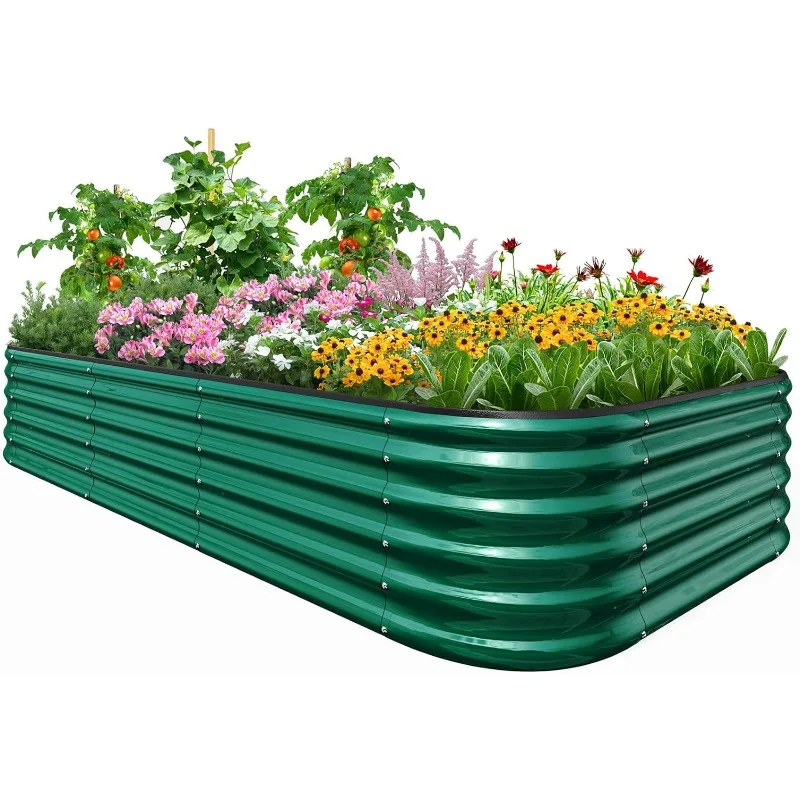 

Galvanized Raised Garden Bed Kit, 8x4x1.5 ft Oval Metal Planter Box Tall for Vegetables Outdoor Backyard, Rubber Strip Edging