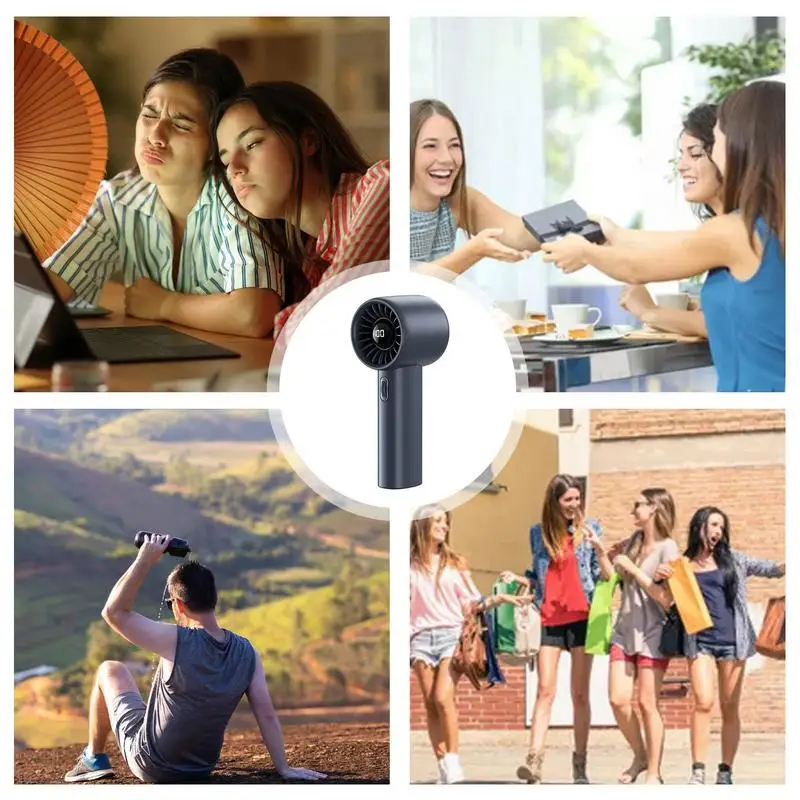 Portátil Handheld Cooling Desk Fan, Fãs de bolso com display LED, Ventilador de viagem pessoal, Velocidade ajustável, Poderoso