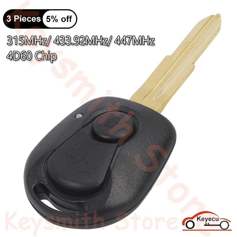 KEYECU 2 Buttons 315MHz 433.92MHz 447MHz 4D60 Chip for Ssangyong Actyon Kyron Rexton Auto Remote Control Key Fob Replacement