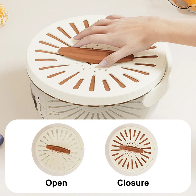 Drain Basket With Lid Kitchen Household Fruit Washing Storage Thick Double Vegetable Box Layer Drain Refrigerator Basin