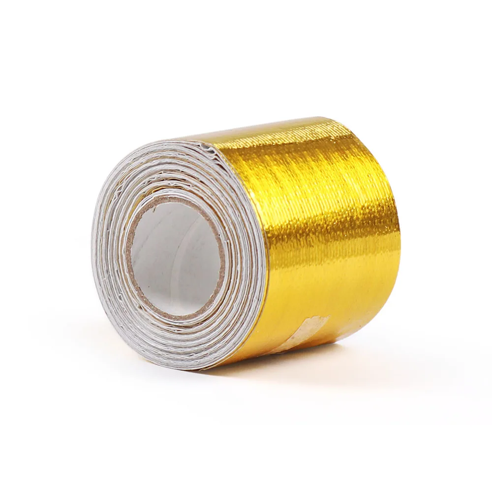 5mx5cm Fiberglass Heat Reflective Tape Gold High Temperature Heat and Sound Shield Wrap Roll Adhesive New Car Accessories