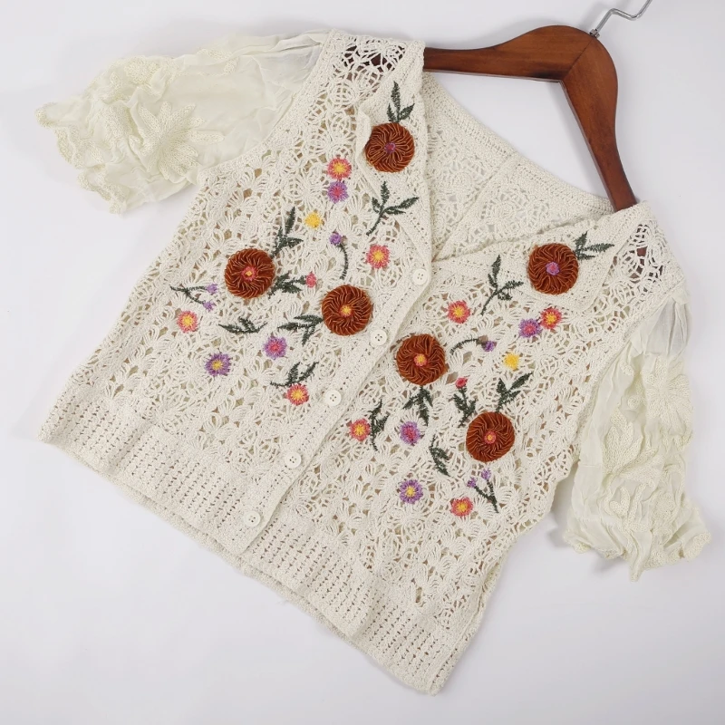 Heißes Mädchen-Sommer-Kurzarm-Cardigan-Häkel-T-Shirt mit Strickmuster-T-Shirt