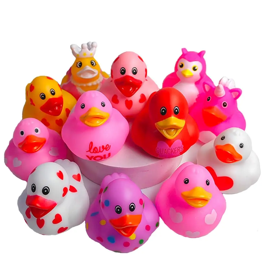 Valentine's Day Rubber Ducks Pink Valentine Heart Ducks Assorted Rubber Duck in Bulk for Jeep Ducking Bath Toys Valentines Day