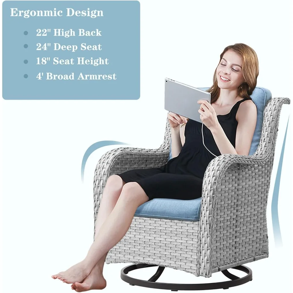 Patio Swivel Rocker Furniture Set: Outdoor Swivel Glider Wicker Chairs with Ottomans Side Table, Outdoor Furniture