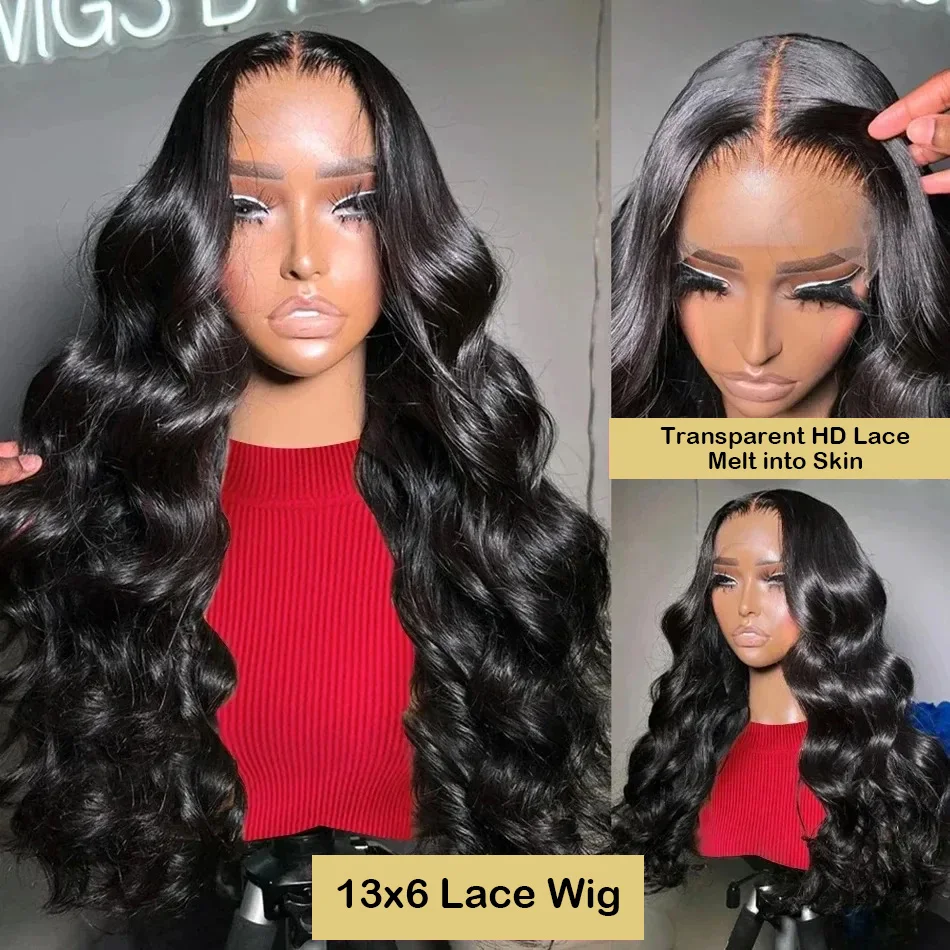 250 Density 30 40 Inch 13x6 HD Transparent Lace Frontal Wigs Body Wave Human Hair 13x4 Lace Front Wig For Black Women