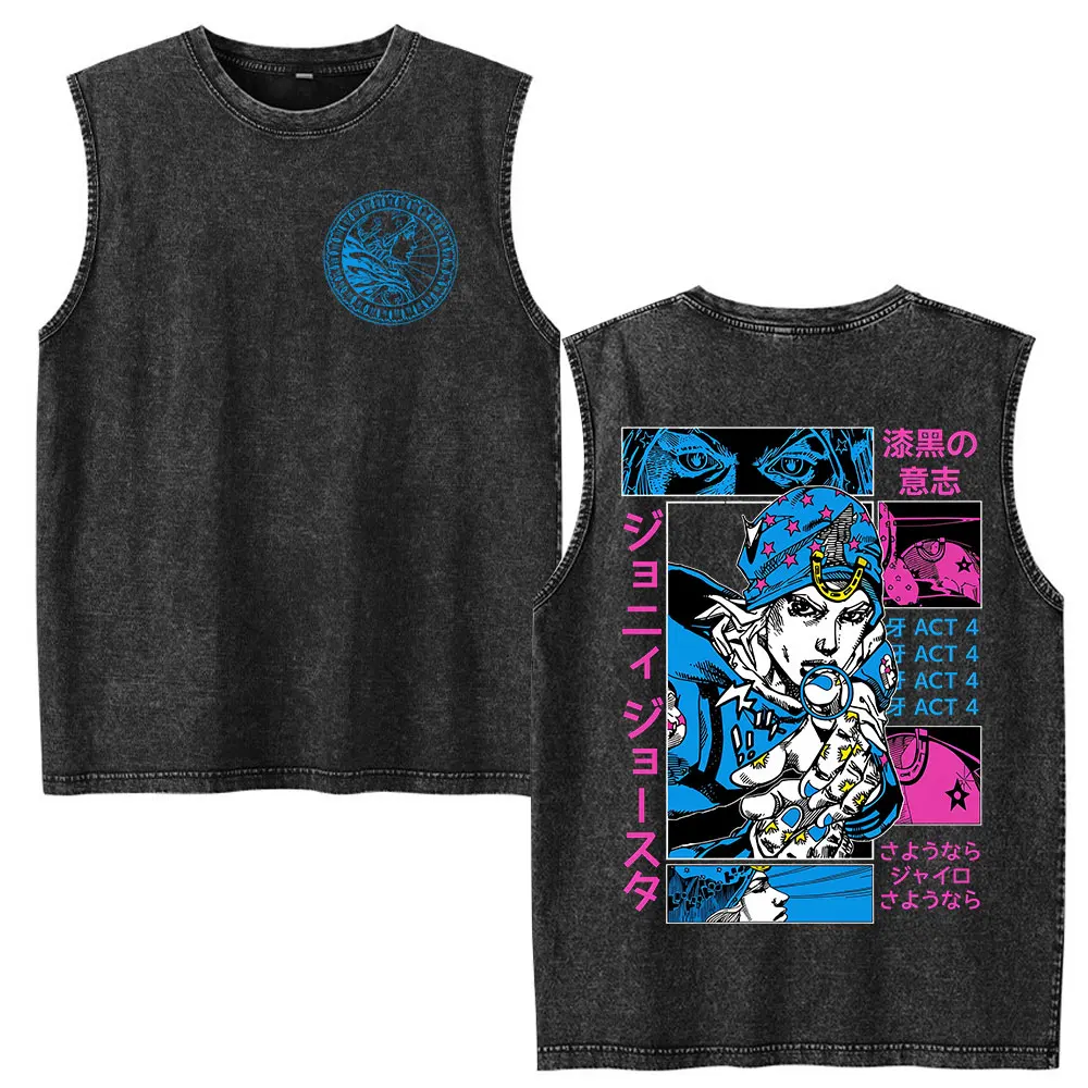 Anime Jojo Bizarre Adventure Kira Yoshikage Killer Queen Vintage Washed Tank Tops Men's Women Clothing Sleeveless Vest T-shirts view 3