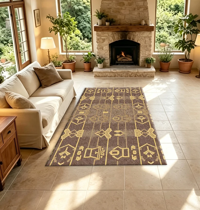 Retro Golden Ethnic Geometric Floor Carpet Decor