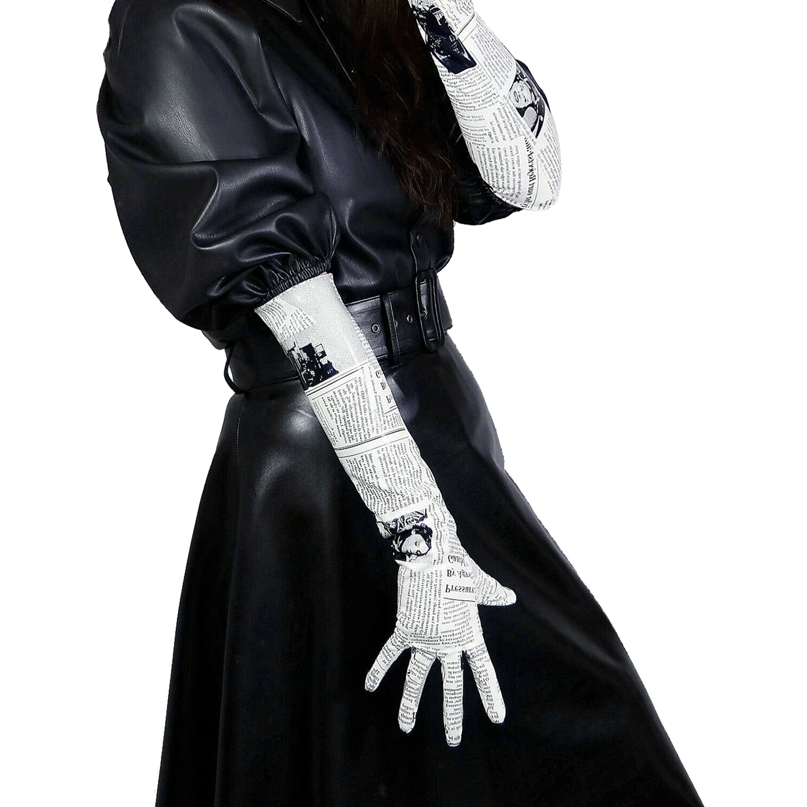 dooway-newsprint-luvas-longas-de-couro-envernizado-cotovelo-falso-latex-jornal-preto-branco-vestido-de-noite-luva-de-fantasia-de-halloween
