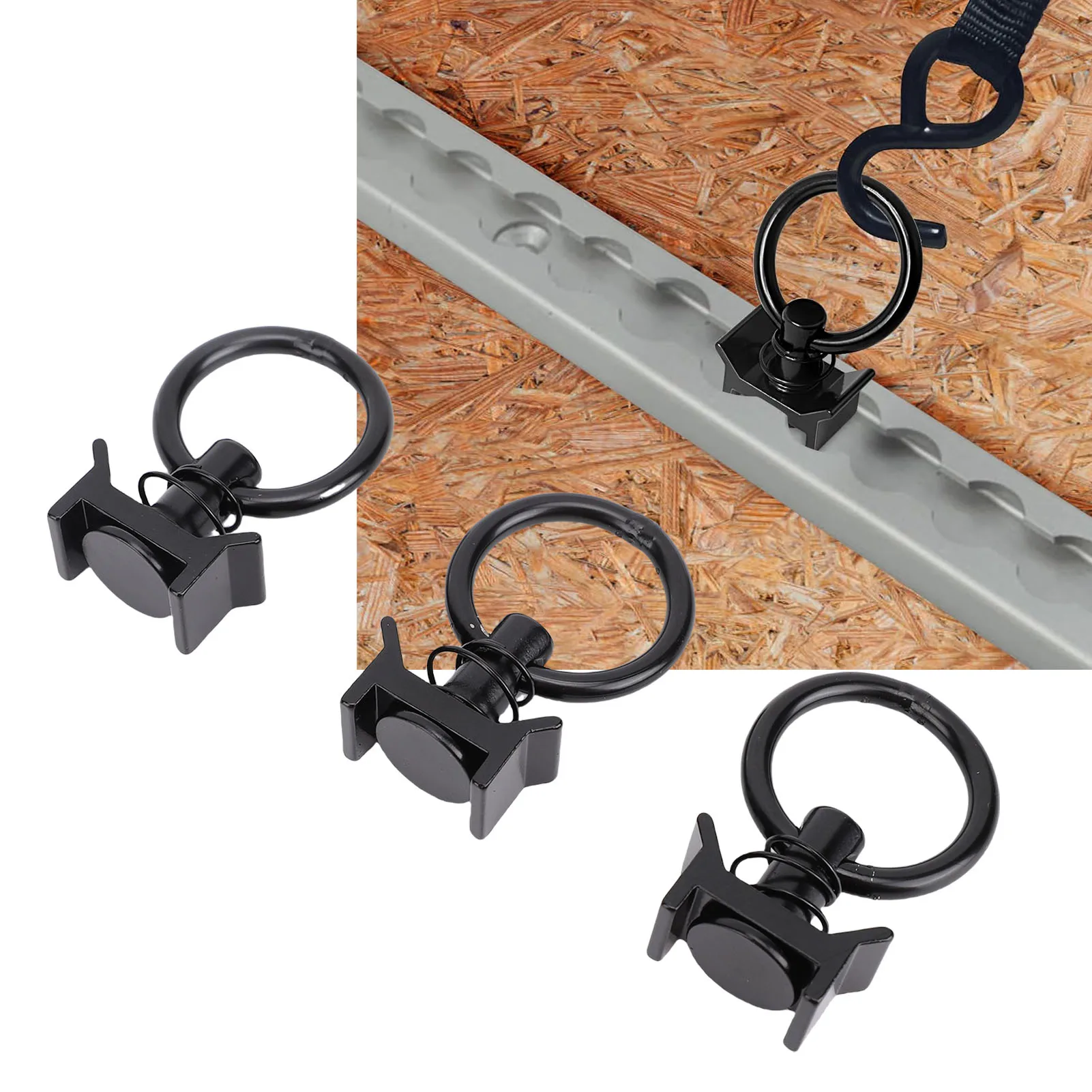 

L Track Single Stud Fitting with Round Ring L Track Tie Down Ring 4000 Lbs Spring Loaded for Truck Bed Trailer Cargo Control