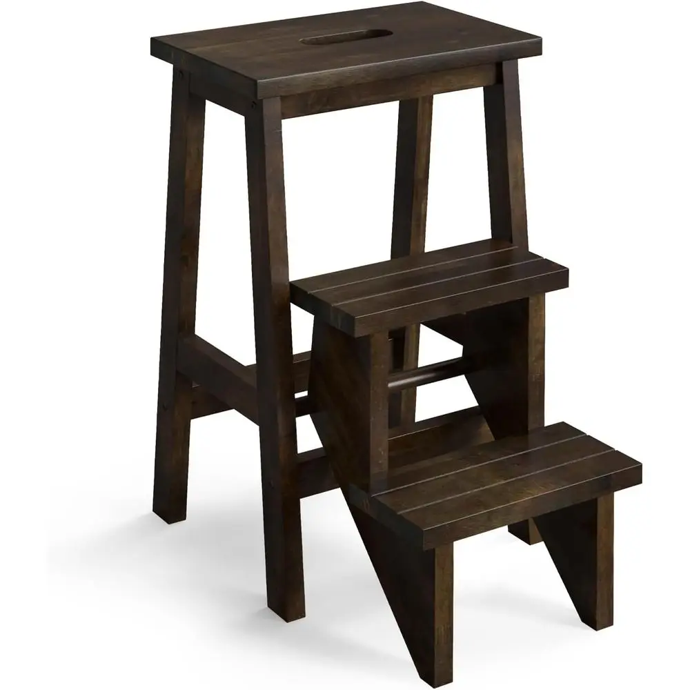 

3-in-1 Multifunction Wooden Step Stool with Anti-Slip, Handle, Display Ladder, Storage Shelf for Home, Kitchen, and Garage Use (