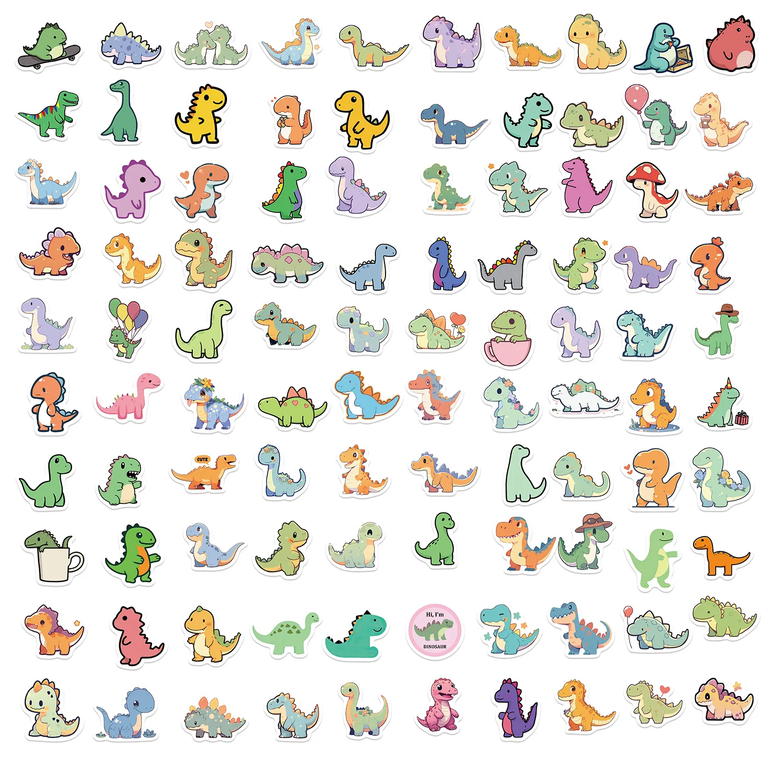 100Pcs Cute Small Dinosaur Stickers Animal DIY Stickers Scrapbooking Phone Luggage Skateboard Waterproof Graffiti Decals