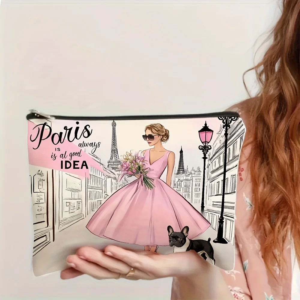 A Paris Idea printed cosmetic bag - multifunctional zipper pouch, jewelry storage bag, perfect travel zipper small storage bag.