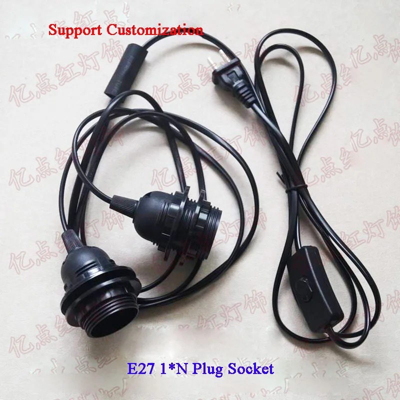 E27 قاعدة المسمار مع سلك قابس طاقة المقبس حامل مع زر التبديل E26 قاعدة متعددة LED مقبس الإضاءة التوصيل 1 إلى 5 موصل #4