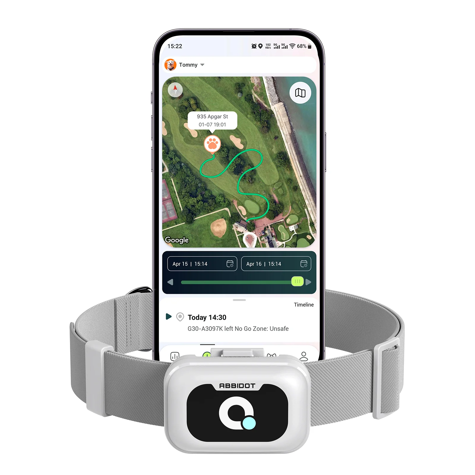 ABBIDOT G30 Smart GPS Dog Tracker Real Time Tracking Activity Monitor Location History Rechargeable APP Support  for Dogs & Cats
