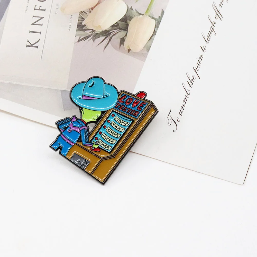 Love Tester Enamel Pins Cosmic Cowboy Always Been A Lover Lapel Badge Brooch Decoration Jewelry