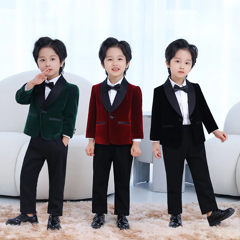 

Children Spring Corduroy Suit Set Formal Boy Party Wedding Handsome Piano Host Performance Costume Kids Blazer Pants Shirts