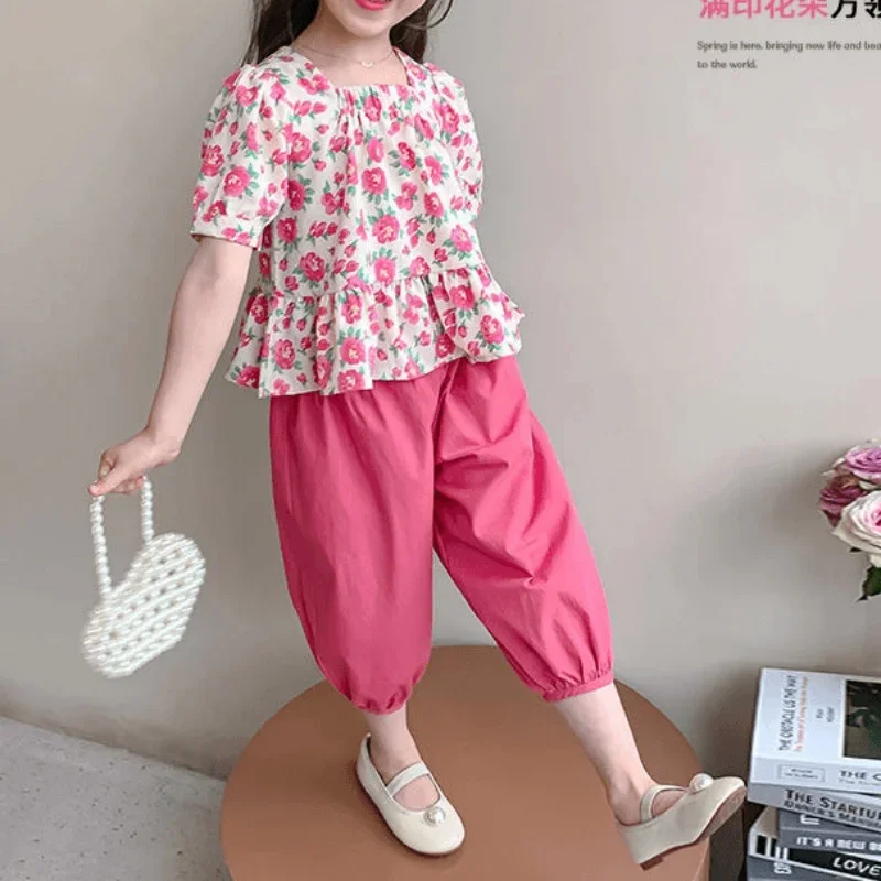 Summer Baby Girls Clothes Toddler Kid  Floral Set Shirt Pants Suit Children Short Sleeve Top Bottom Tracksuit  Kids Clothes Girl