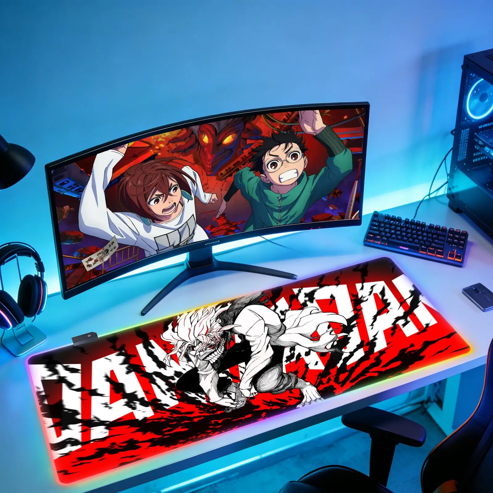 

XXL Mouse Pad PC Gaming Accessories Mousepad Anime Dandadan RGB Desk Mat Laptop Black And White Table Mat